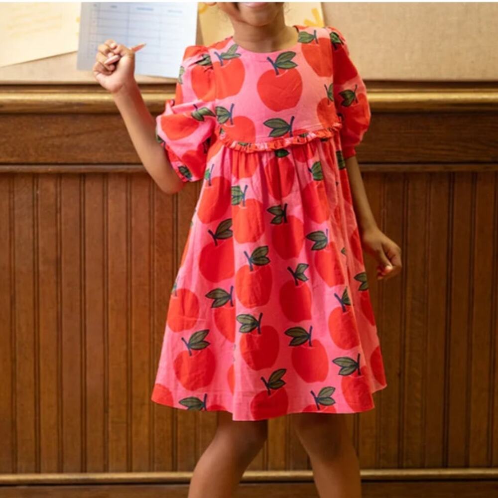 Pink Chicken Girl's Pink Apples Rowan Dress Size 3Y